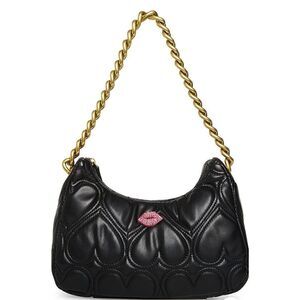 Betsey Johnson Black Heart Quilted Smooches Hobo Bag